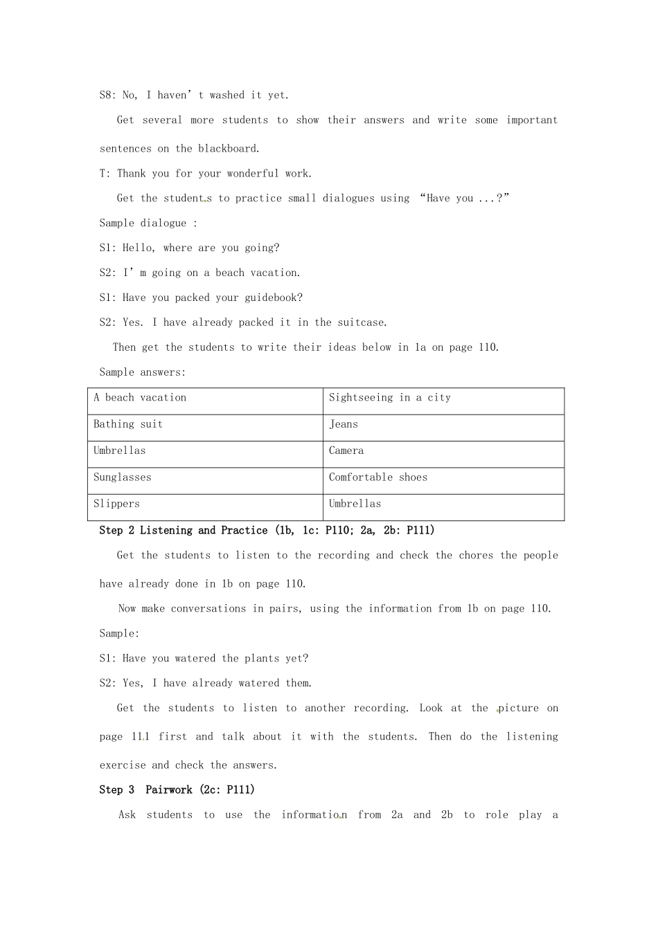 河南省南乐县张果屯乡中学九年级英语《Unit 14 Have you packed yet？：Period 1》教案 人教新目标版_第3页
