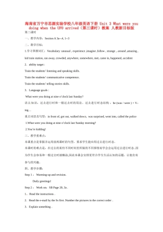 海南省万宁市思源实验学校八年级英语下册 Unit 3 What were you doing when the UFO arrived（第三课时）教案 人教新目标版