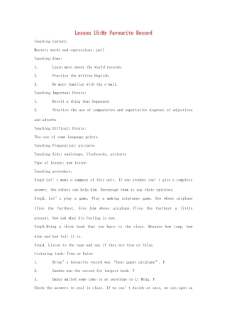 英语：Unit 2 Biggest,Longest,Widest Lesson 7英文教案（冀教版九年级上）