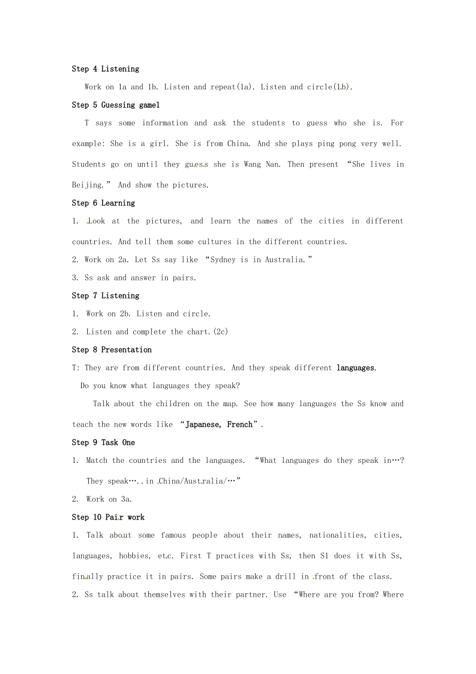 河南省南乐县张果屯乡中学七年级英语下册《Unit 1 Where is your pen pal from Section A》教案 人教新目标版_第2页