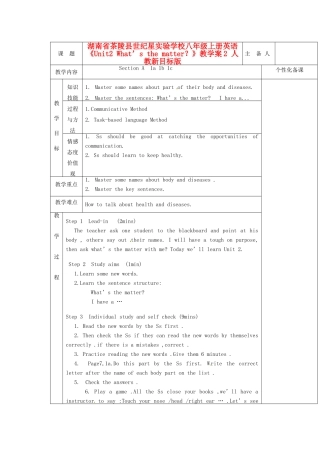 湖南省茶陵县世纪星实验学校八年级英语上册《Unit2 What’s the matter？》教学案2 人教新目标版