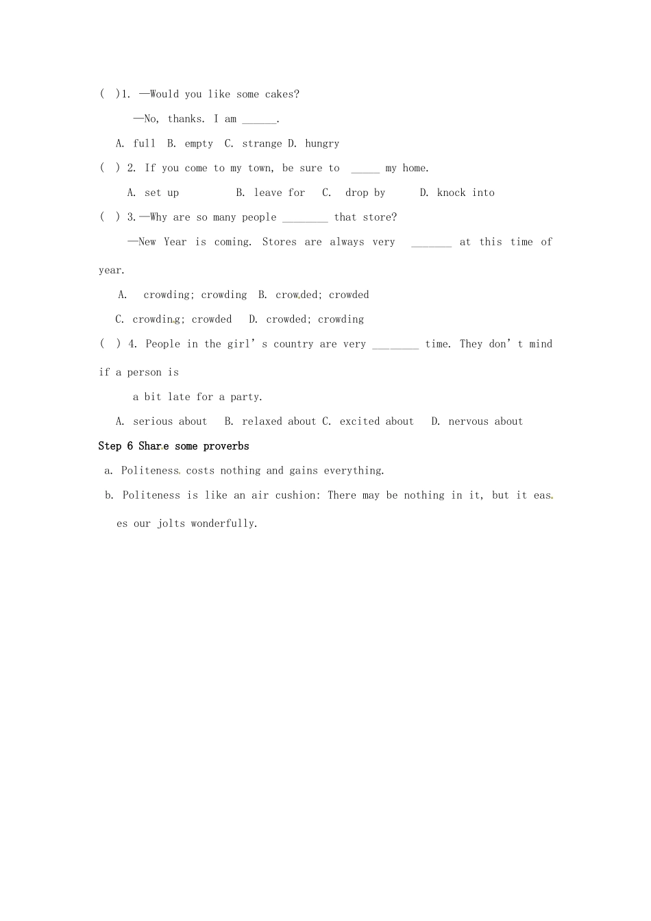 河南省南乐县张果屯乡中学九年级英语《Unit 12 You’ re supposed to shake hands： Period 3》教案 人教新目标版_第2页