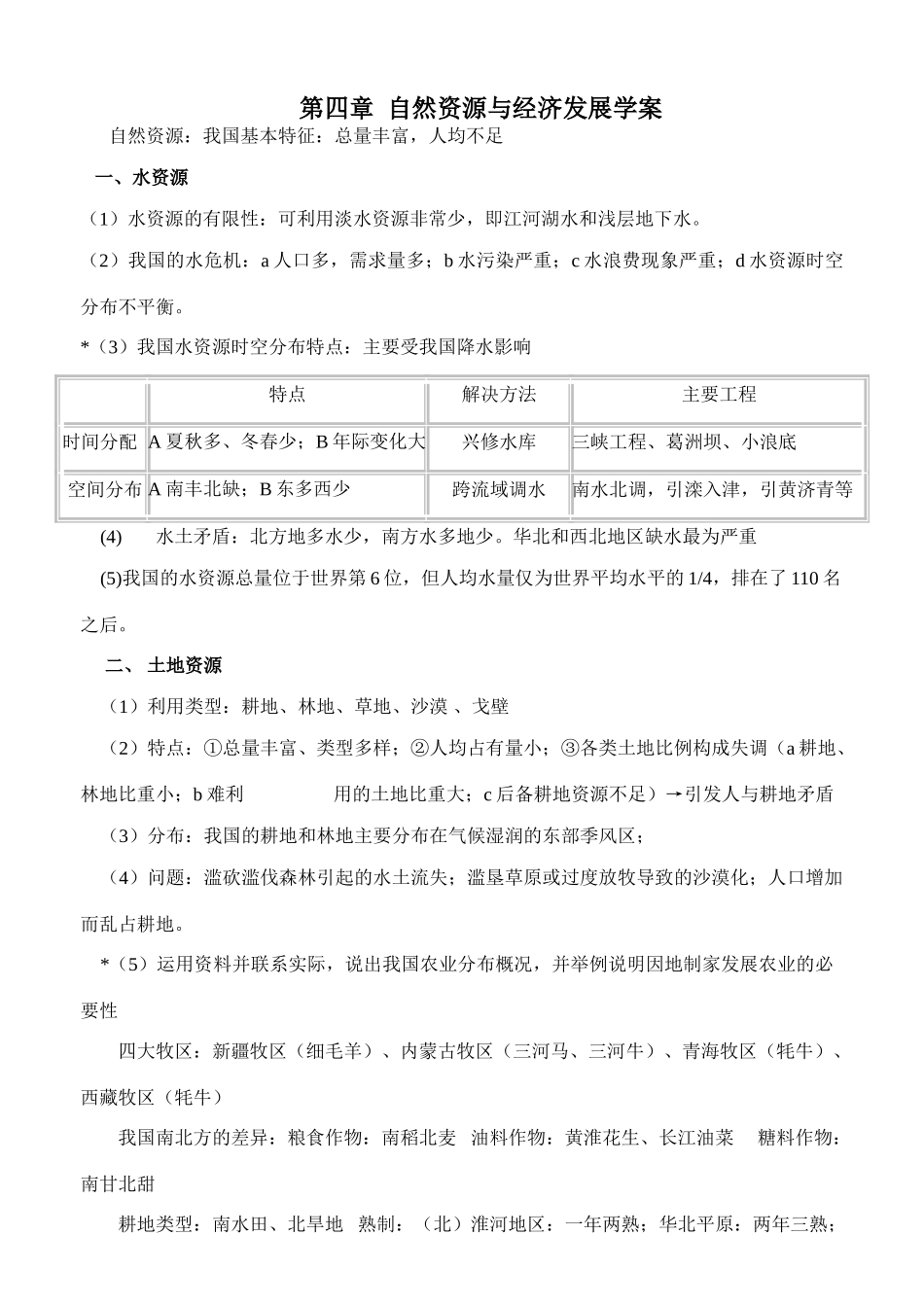 七年级地理第四章 自然资源与经济发展学案全国通用_第1页