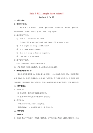 贵州省安顺开发区三联学校八年级英语上册 Unit 7 Will people have robots教案 人教新目标版