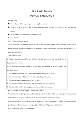 牛津版八年级英语Unit 4 Wild Animals(2)READING I