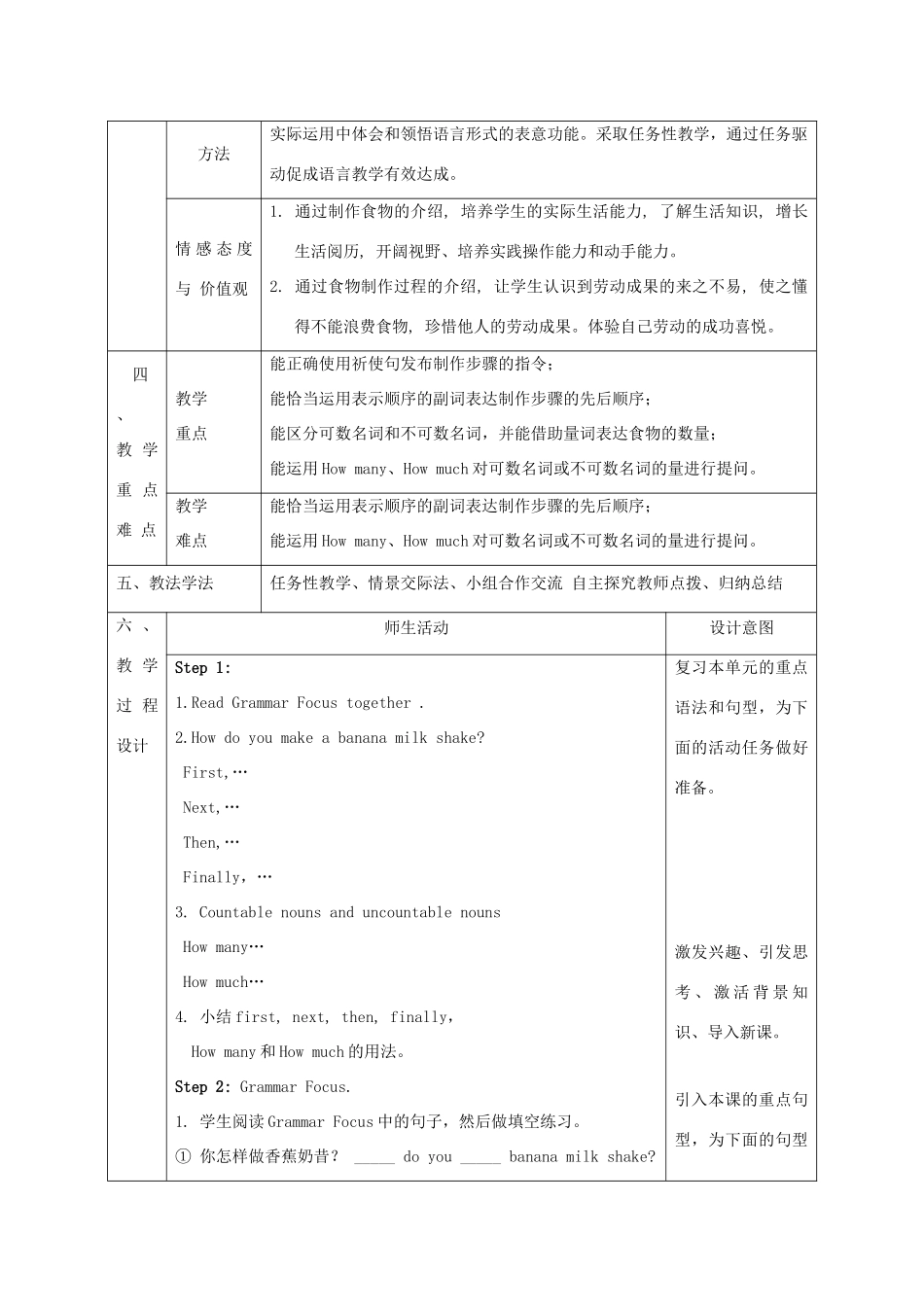 陕西省石泉县八年级英语上册 Unit 8 How do you make a banana milk shake Section A（Grammar focus-3c）教案1 （新版）人教新目标版-（新版）人教新目标版初中八年级上册英语教案_第2页