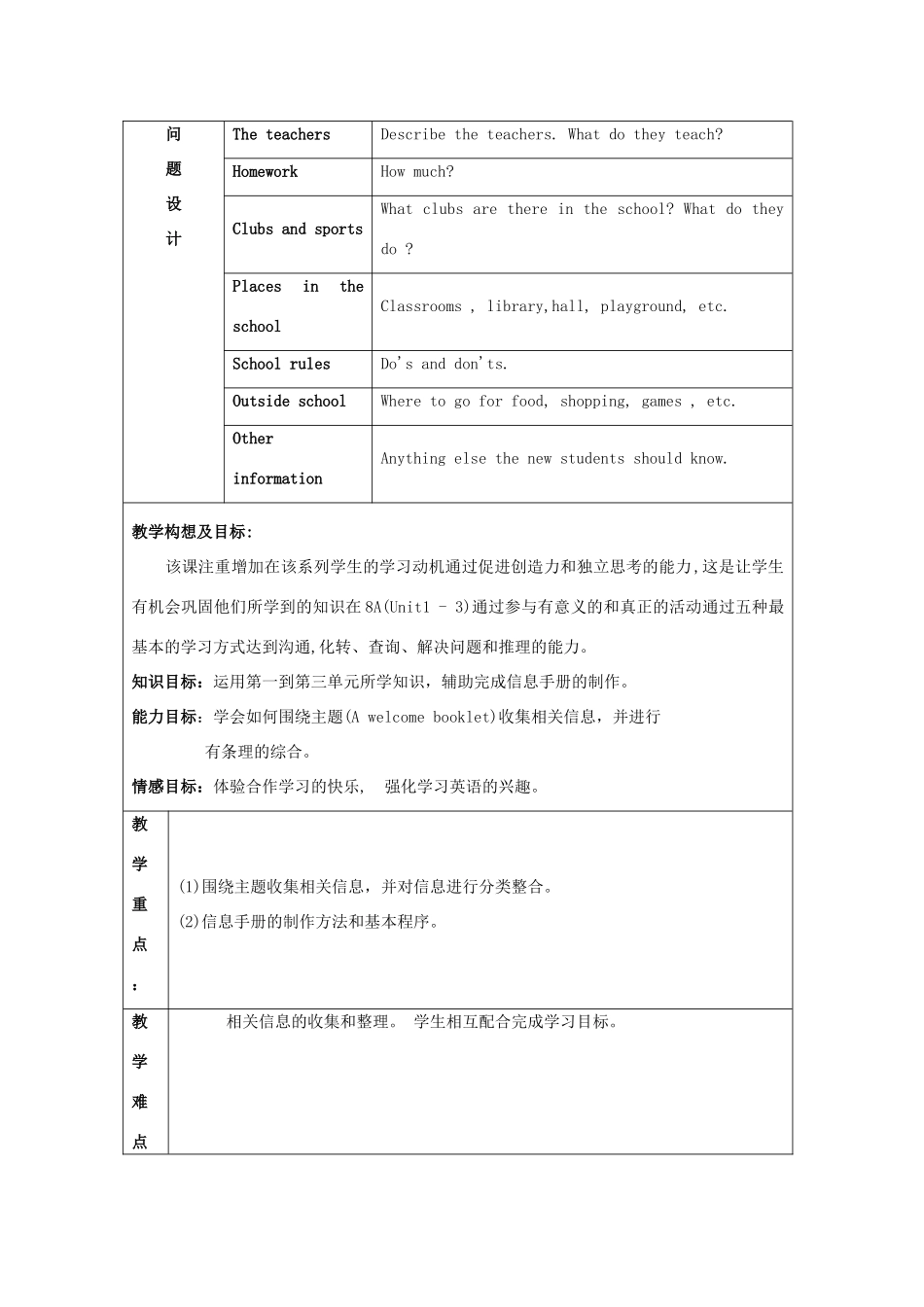 （骨干教师竞赛作品）八年级英语上册《8A Project A welcome booklet》教学案 牛津版_第2页