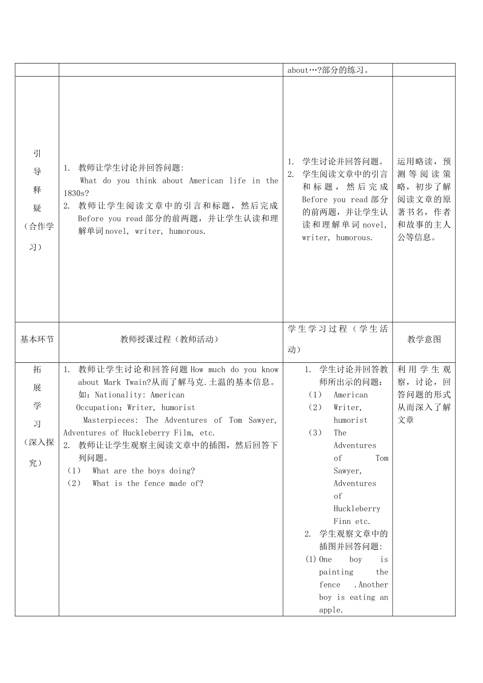 秋九年级英语上册 Unit 7《The Adventures of Tom Sawyer》（第1课时）教案 （新版）牛津深圳版-牛津深圳版初中九年级上册英语教案_第2页