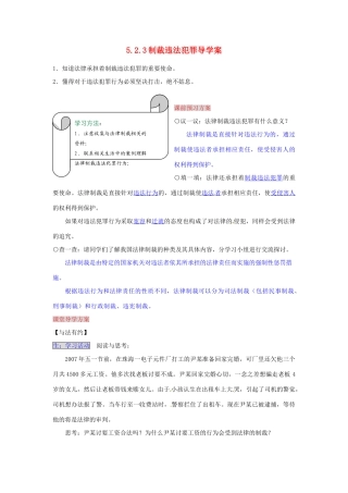 湖南省张家界市慈利县赵家岗土家族乡中学七年级政治上册 5.2.3 制裁违法犯罪导学案 湘教版