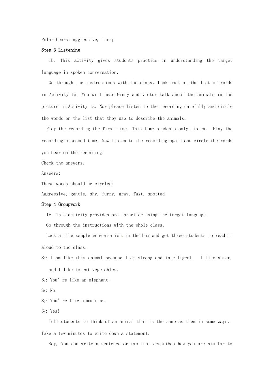 河南省南乐县张果屯乡中学九年级英语《Unit 15 We’re trying to save the manatees!：Period 1》教案 人教新目标版_第3页