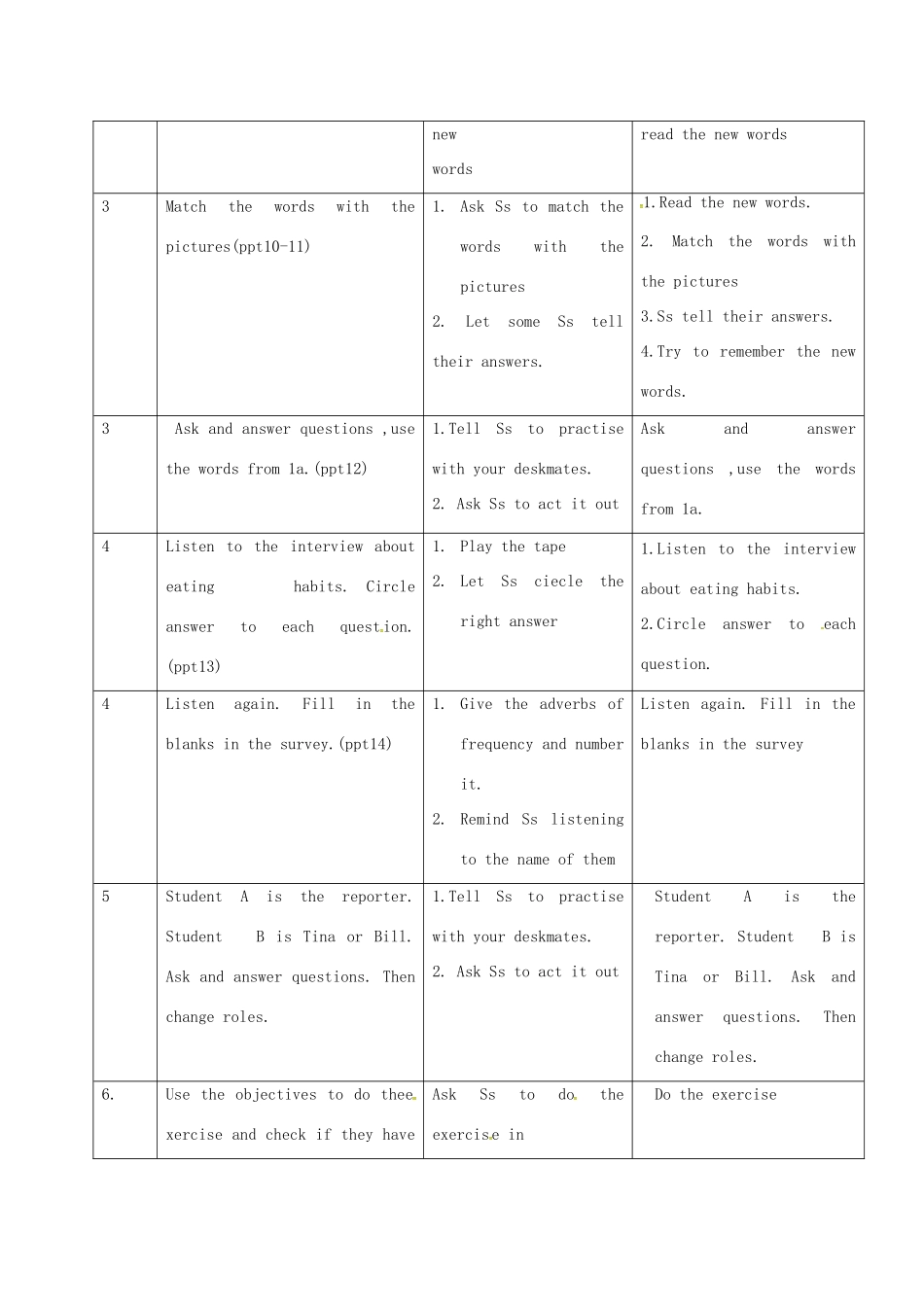 陕西省石泉县八年级英语上册 Unit 2 How often do you exercise Section B（1a-2e）教案 （新版）人教新目标版-（新版）人教新目标版初中八年级上册英语教案_第2页