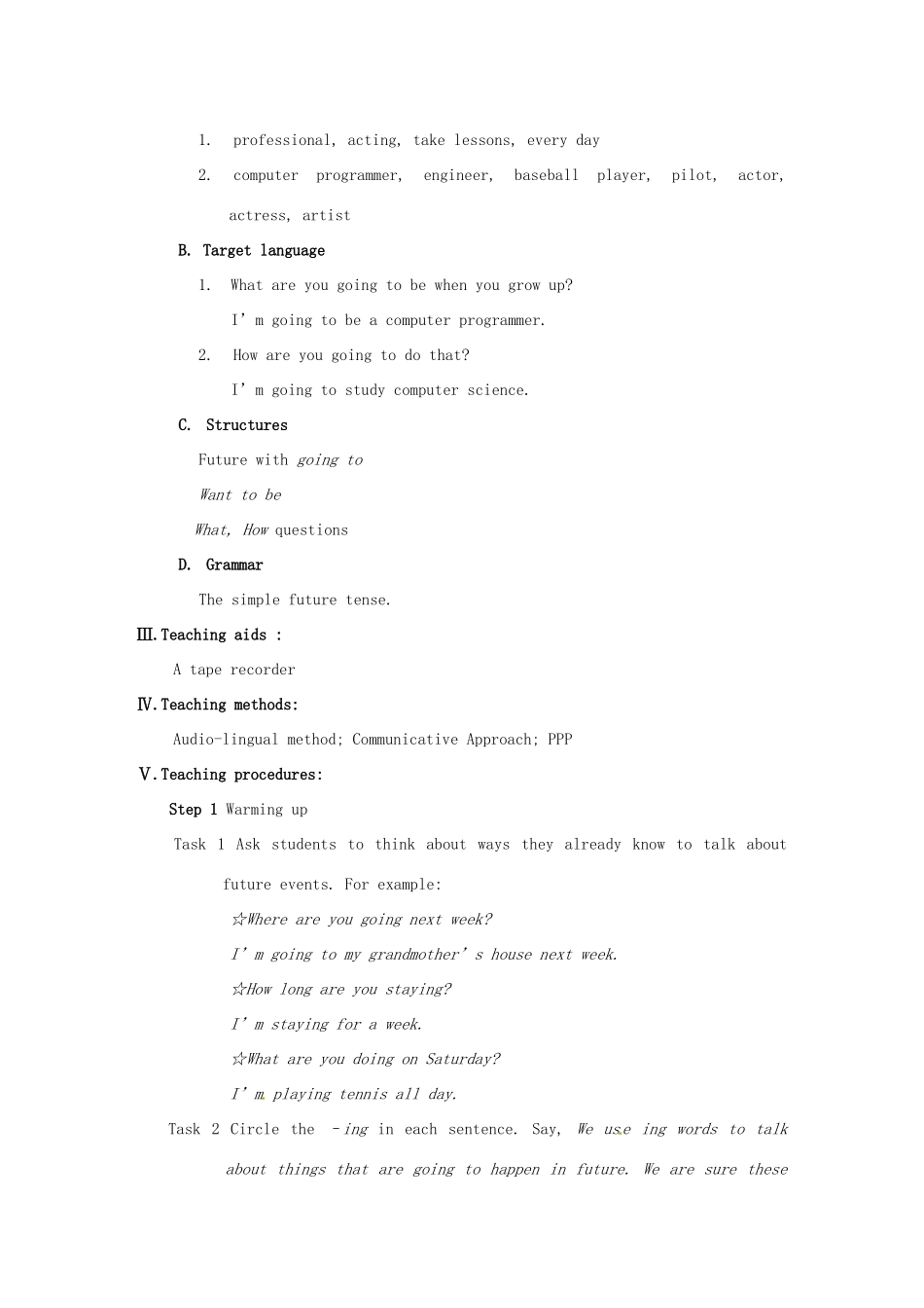 湖南省怀化市会同三中八年级英语上册《Unit 10 I’m going to be a basketball player》教学设计 人教新目标版_第2页