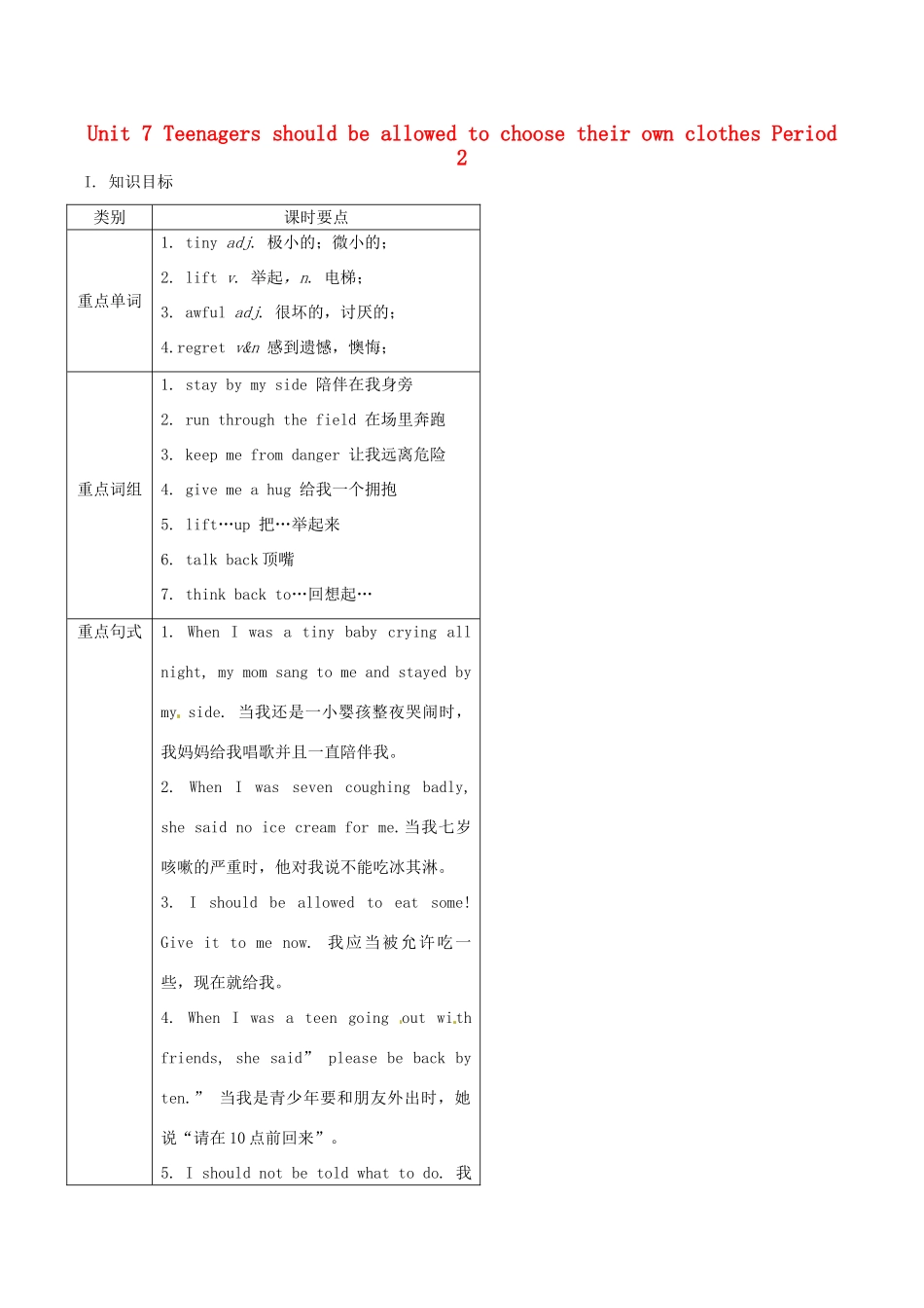 辽宁省辽阳市第九中学九年级英语全册 Unit 7 Teenagers should be allowed to choose their own clothes Period 2教案 （新版）人教新目标版_第1页