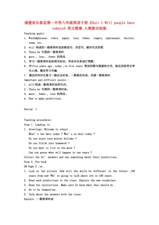 福建省长泰县第一中学八年级英语下册《Unit 1 Will people have robots》英文教案 人教新目标版