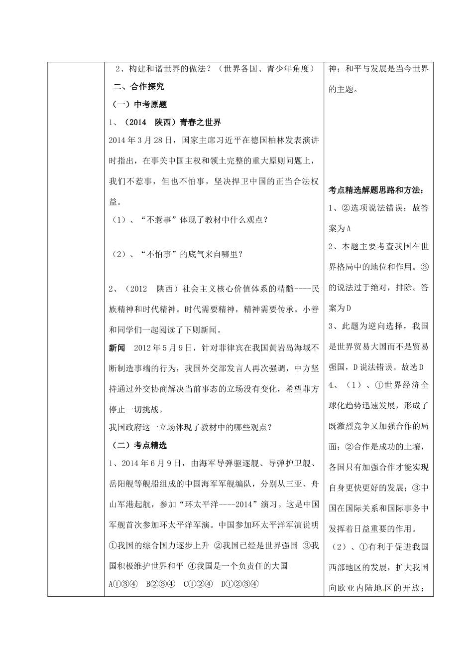 陕西省山阳县九年级中考政治 国情教育专题复习 维护和平 和谐世界学案-人教版初中九年级全册政治学案_第2页