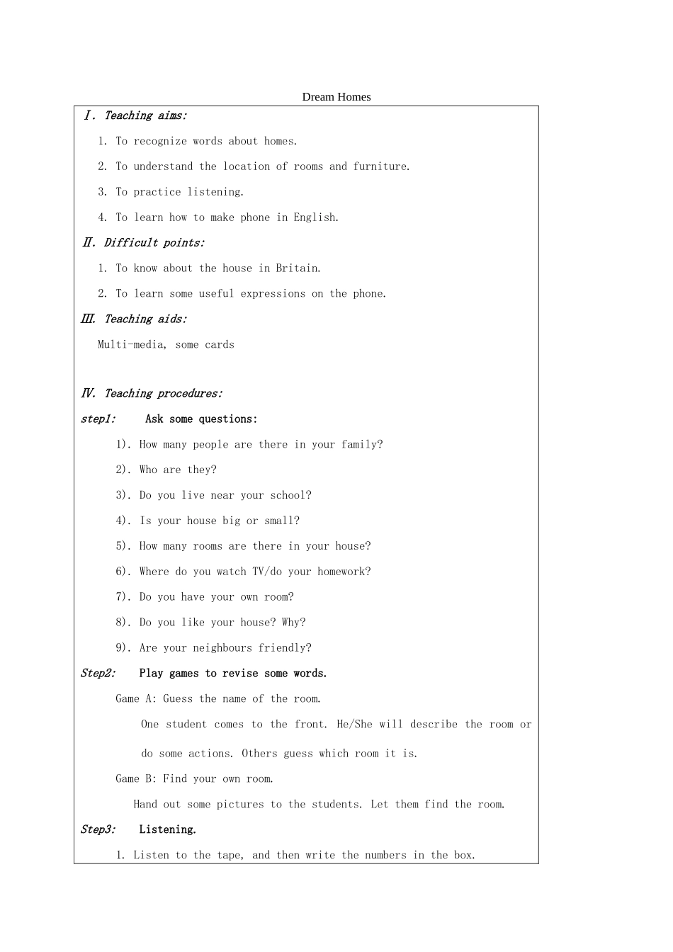 秋七年级英语下册 Unit 1 Dream Homes IPS教案 （新版）牛津版-（新版）牛津版初中七年级下册英语教案_第1页