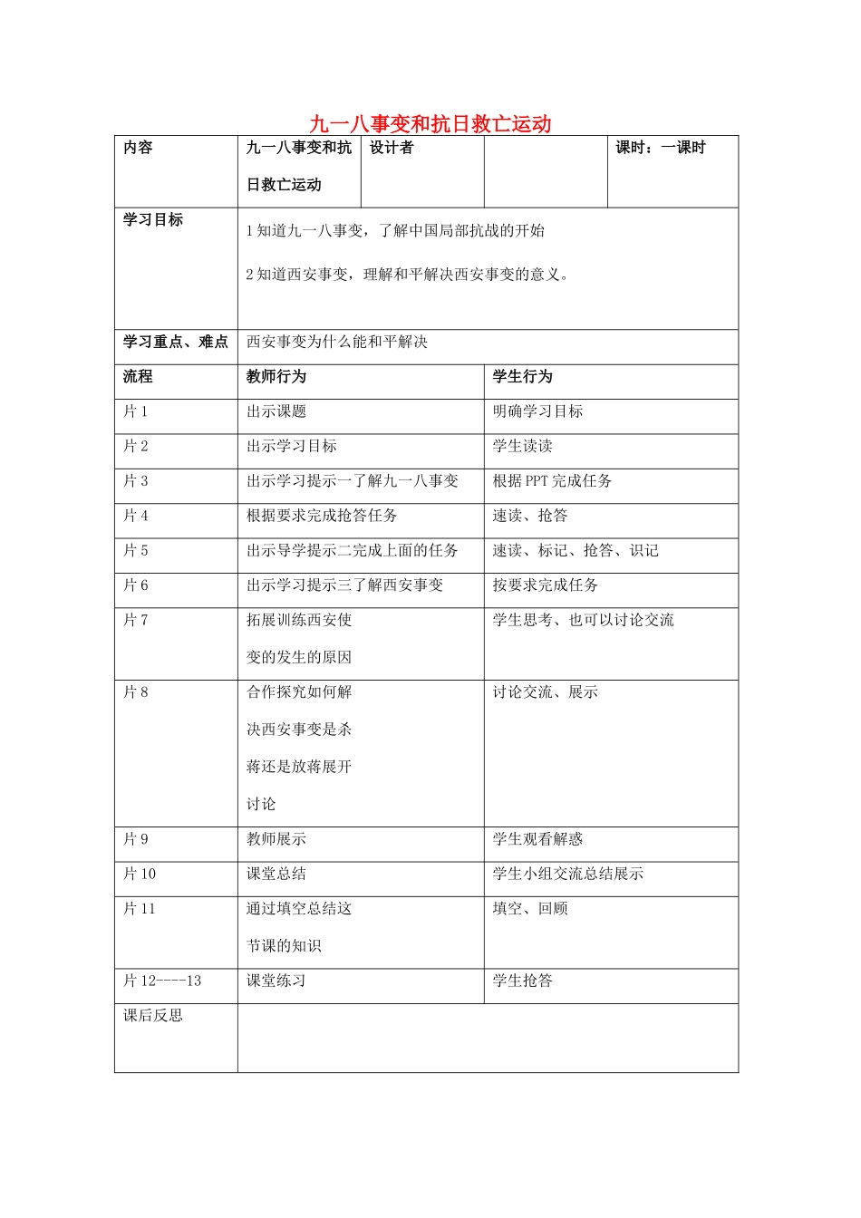 八年级历史上册 第15课 九一八事变和抗日救亡运动导学案 岳麓版-岳麓版初中八年级上册历史学案_第1页