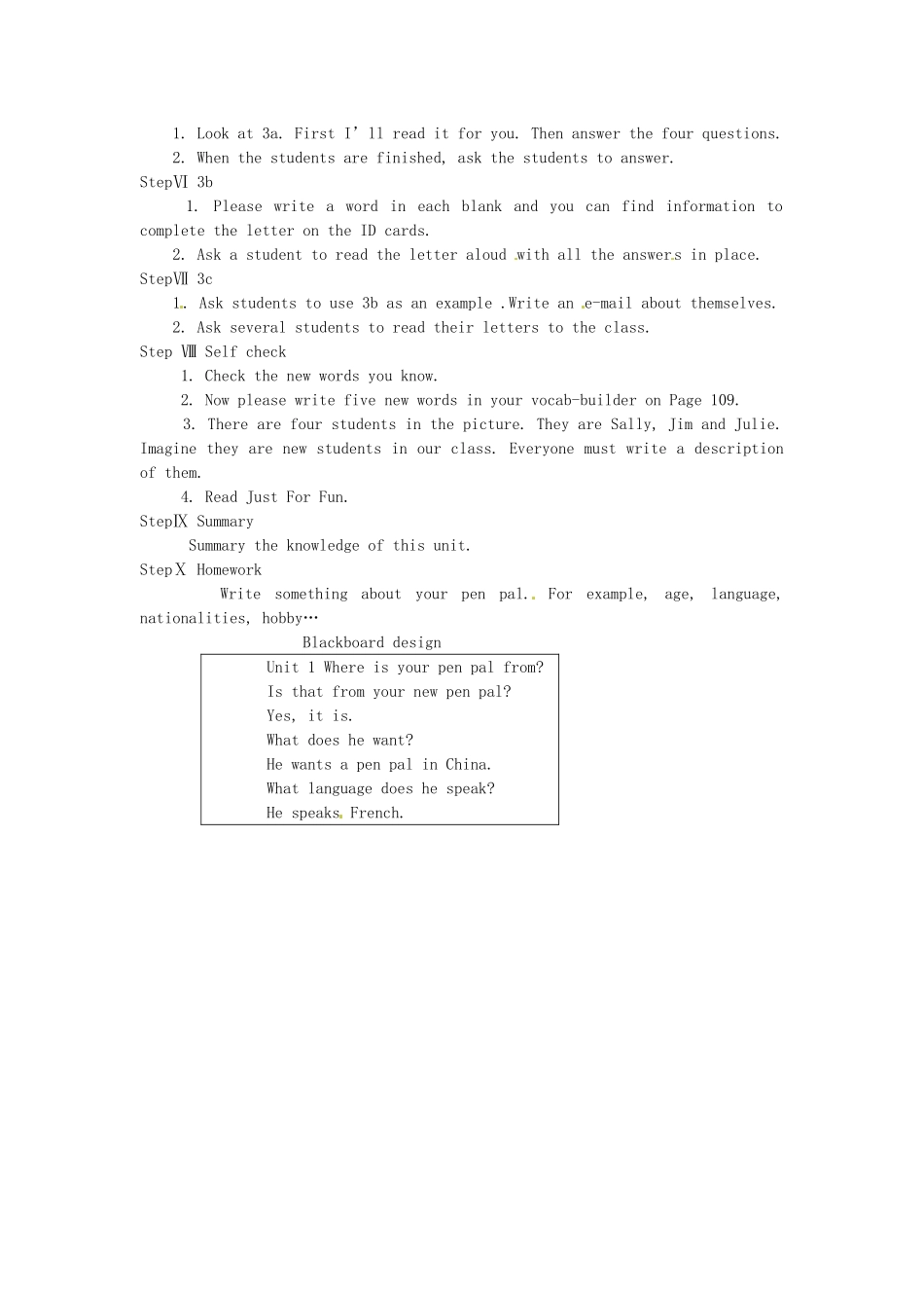 福建省长泰县第一中学七年级英语下册《Unit 1 Where’s your pen pal from》Section B教案2 人教新目标版_第2页