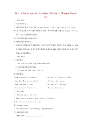湖南省株洲县渌口镇中学七年级英语下册 Unit 3 How do you get to school Section A (Grammar Focus-3c)教案 （新版）人教新目标版