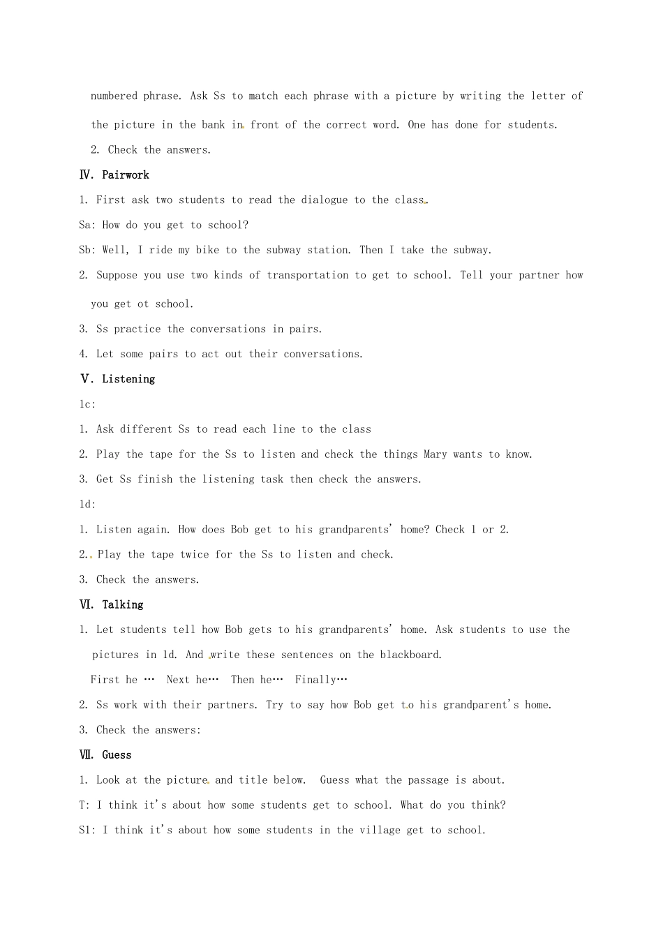 河北省滦平县七年级英语下册 Unit 3 How do you get to school教案3 （新版）人教新目标版-（新版）人教新目标版初中七年级下册英语教案_第2页