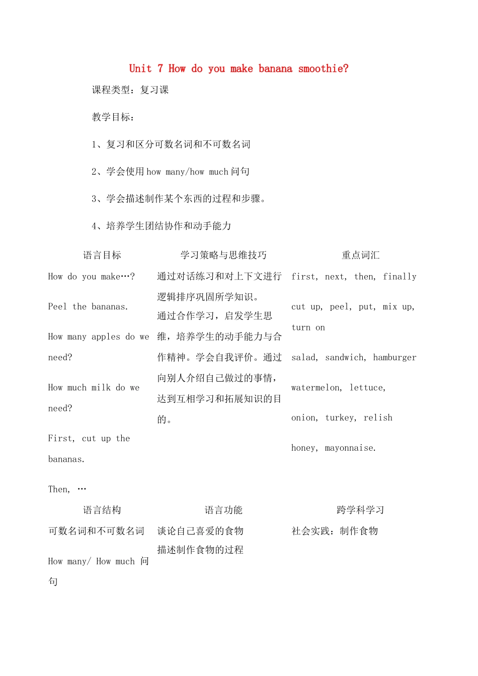 八年级英语上册 Unit7 教案 人教新目标版_第1页
