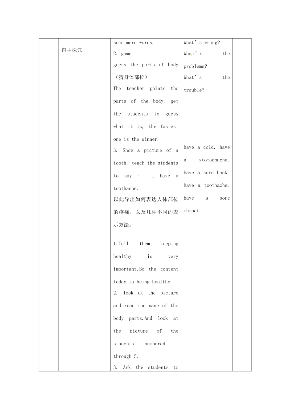 辽宁省凌海市石山初级中学八年级英语上册 Unit 2 What’s the matter（第1课时）教案 人教新目标版_第2页