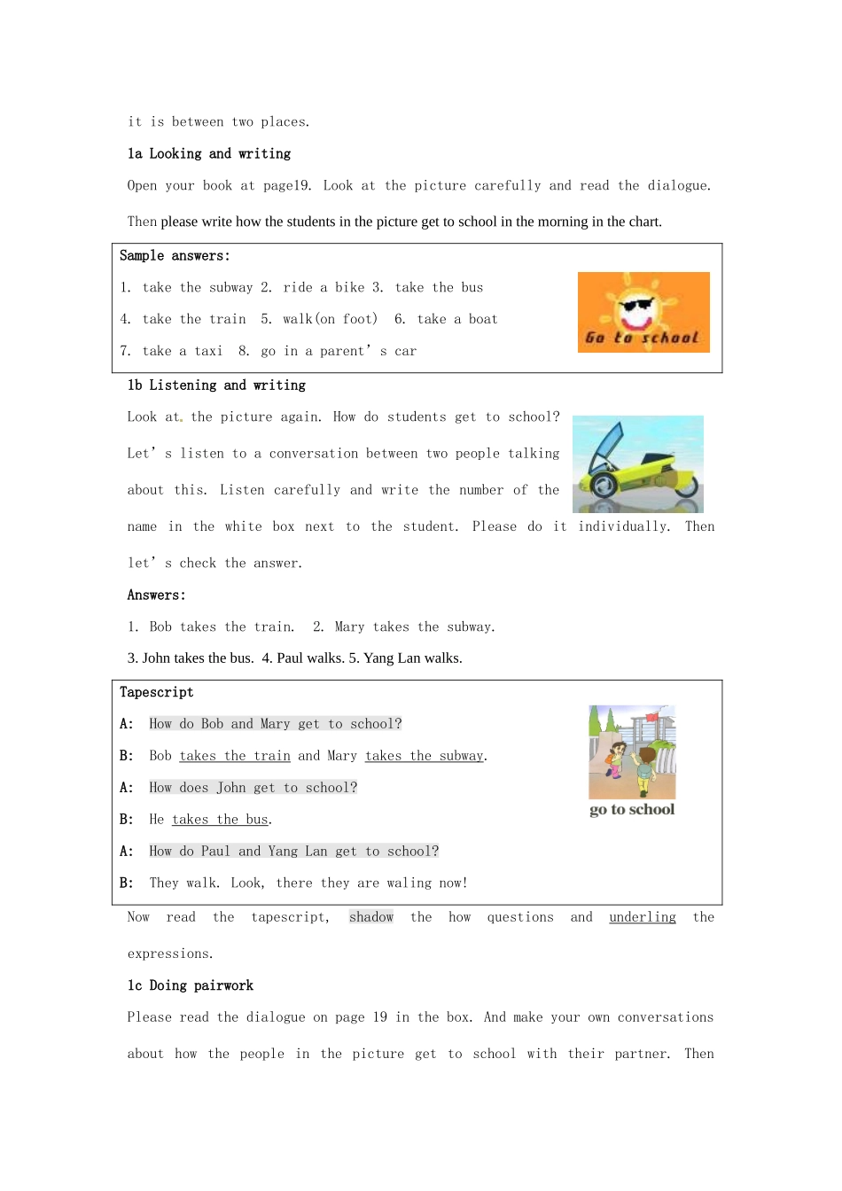 浙江省泰顺县罗阳二中八年级英语上册《unit4 How do you get to school》教学设计 人教新目标版_第2页