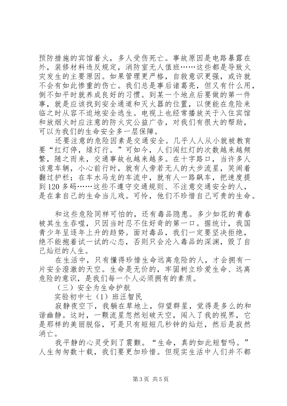 关于安全方面的演讲及征文_第3页