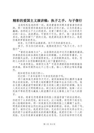 精彩的爱国主义演讲：执子之手，与子偕行