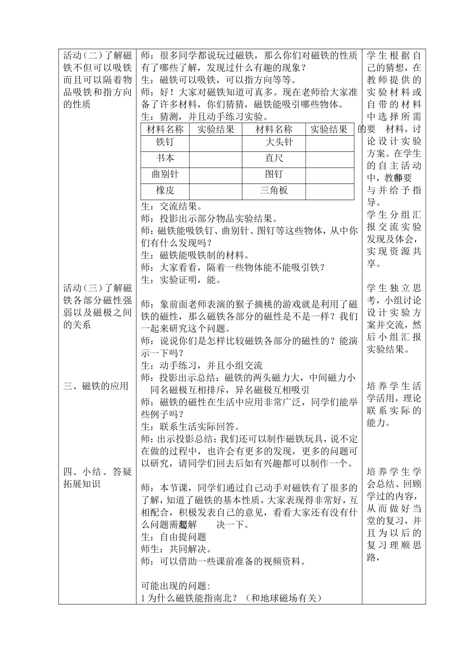 苏教版小学科学五年级上册《研究磁铁》教案(正文)_第2页