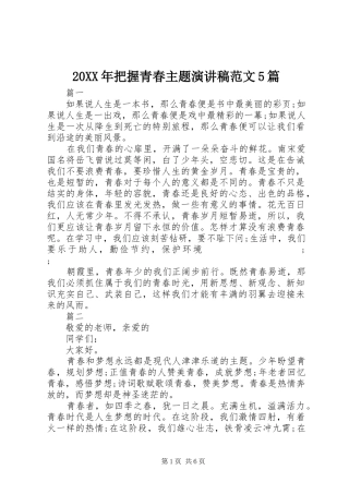 20XX年把握青春主题演讲范文5篇