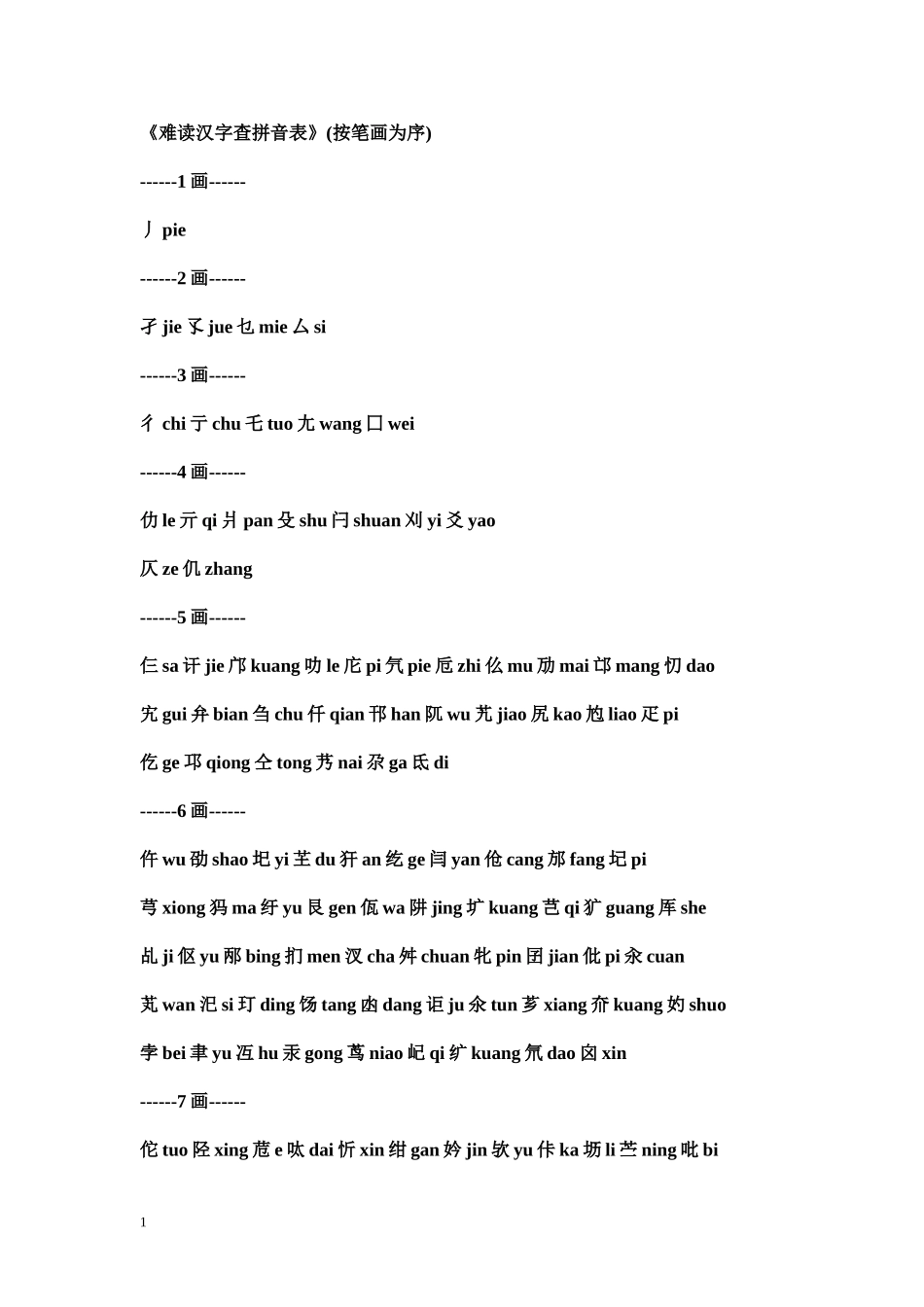 《难读汉字查拼音表》_第1页