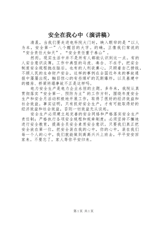 安全在我心中（演讲稿范文）
