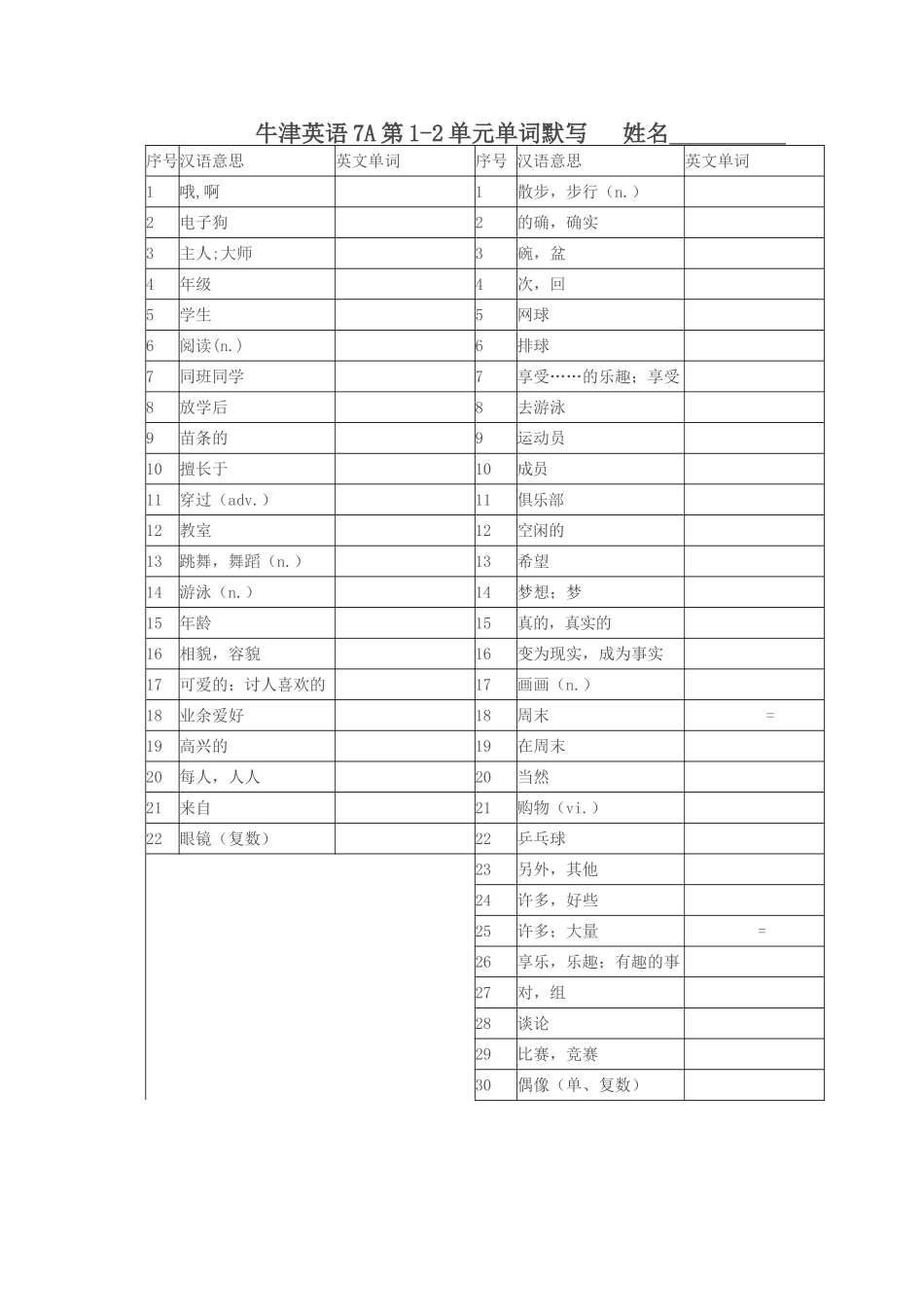 牛津英语7A第1—2单词_第1页