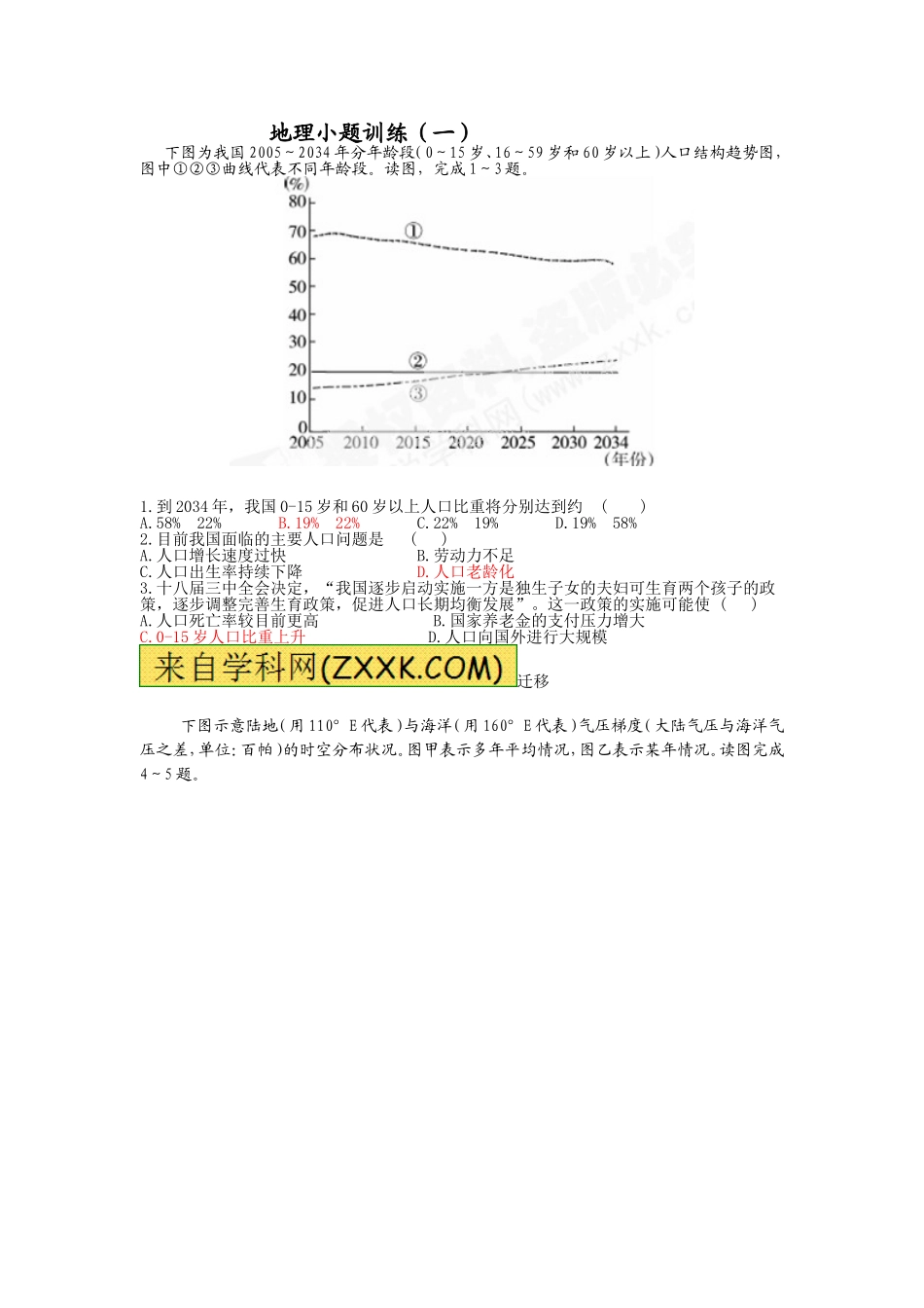 2015界高三地理小题训练（一）、（二）_第1页