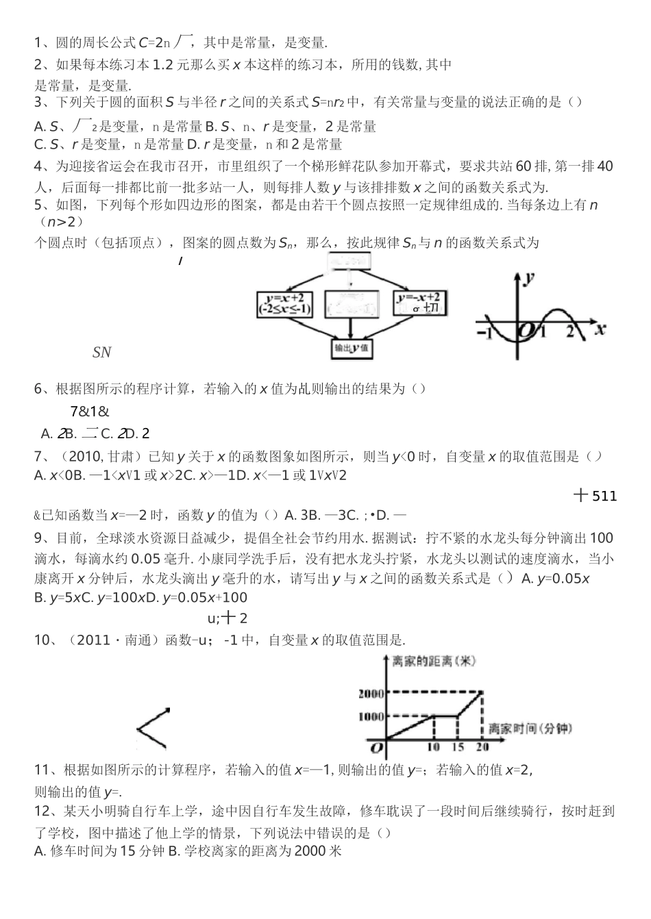 一次函数复习题_第1页