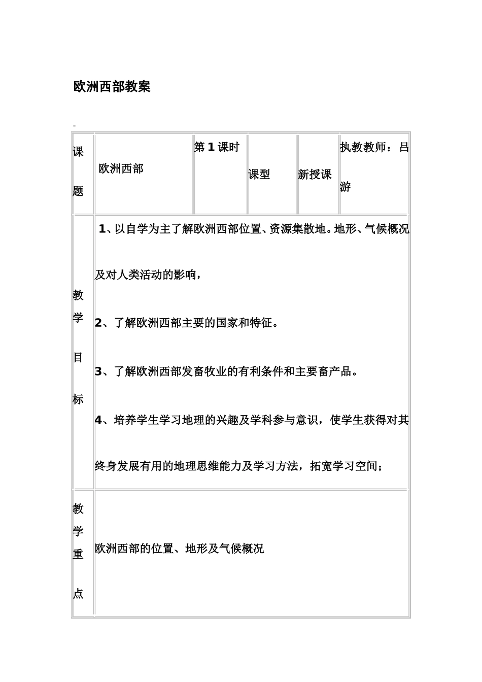 欧洲西部教案表格_第1页