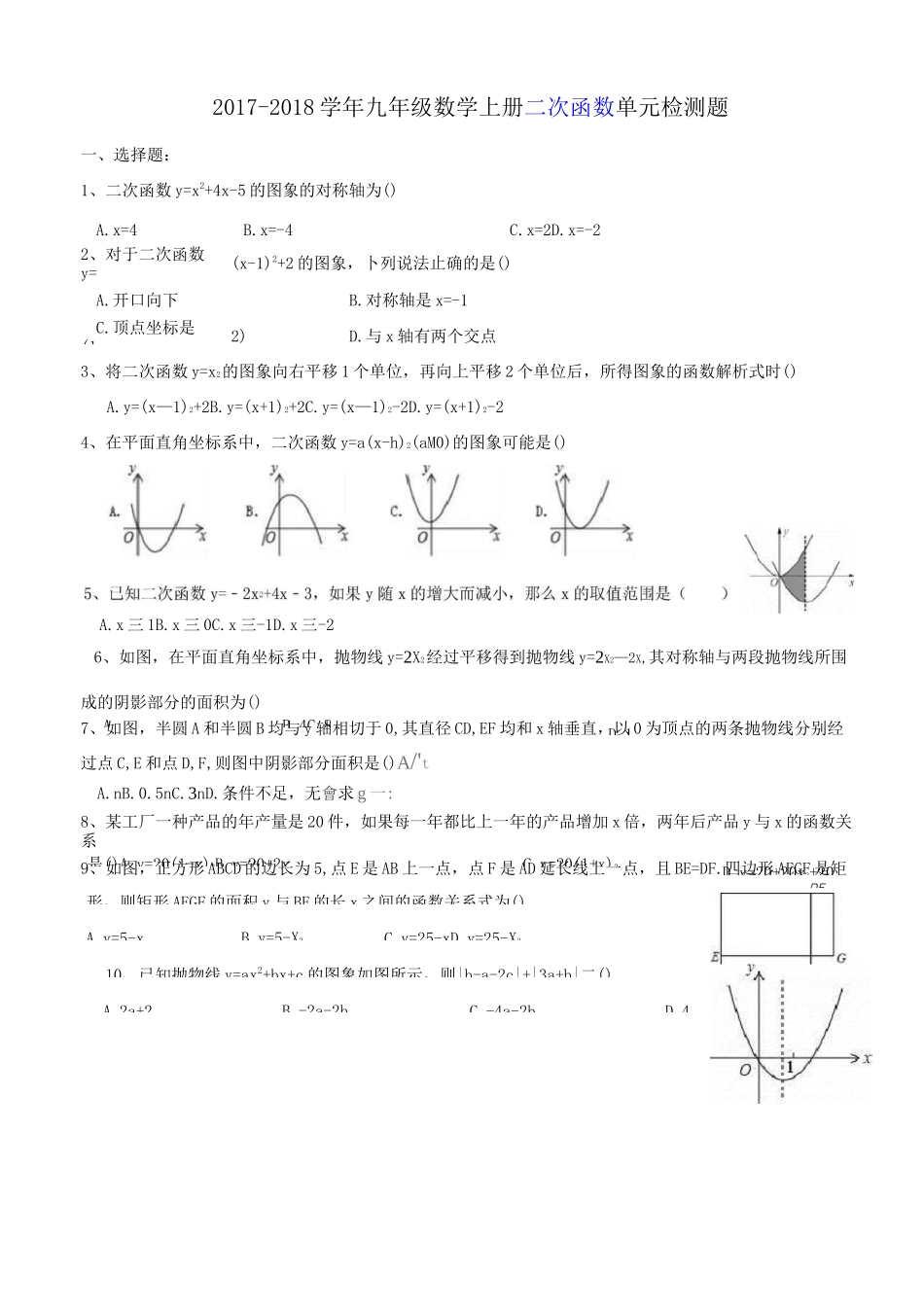 二次函数测试题_第1页