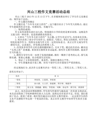 兴山三校作文竞赛活动总结