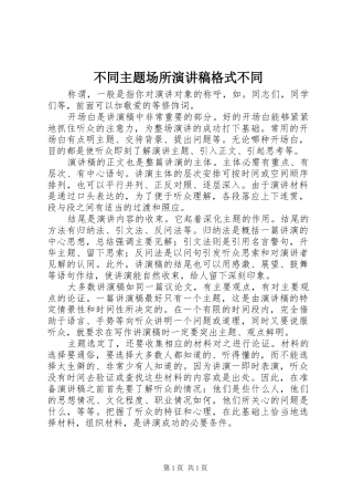 不同主题场所演讲稿范文格式不同