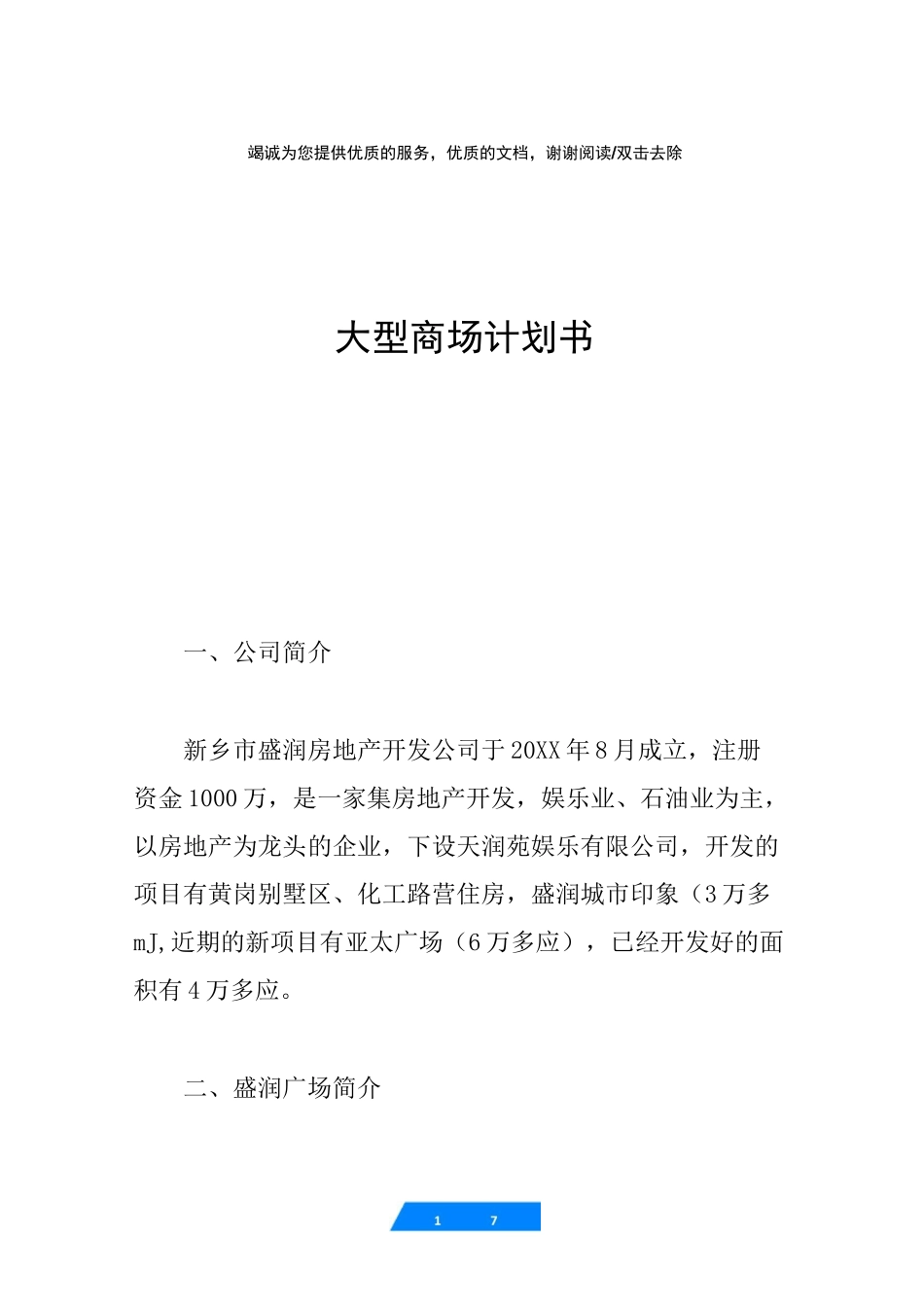 大型商场计划书_第1页