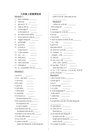 外研版九年级上册重要短语