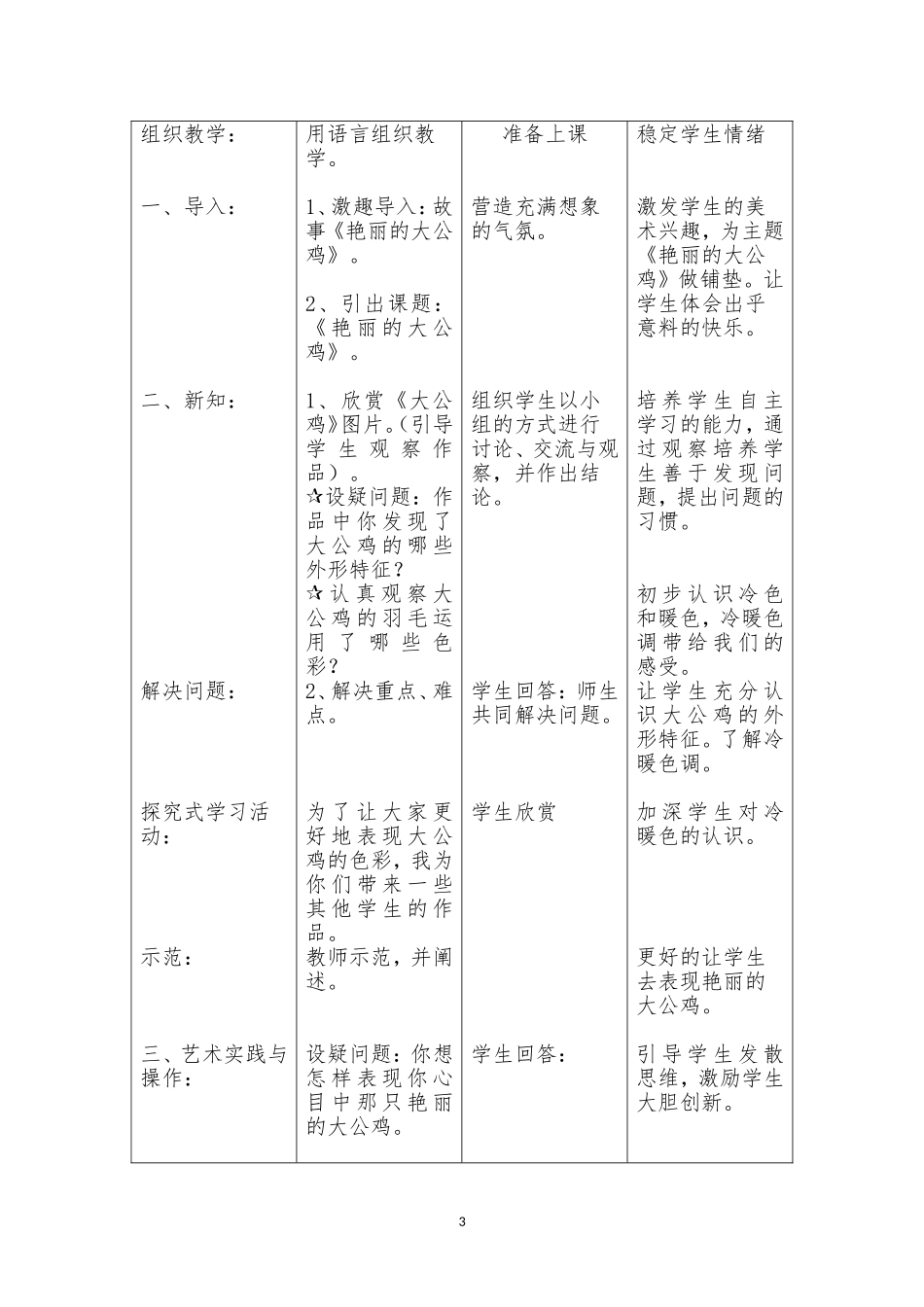 艳丽的大公鸡教学设计-副本_第3页