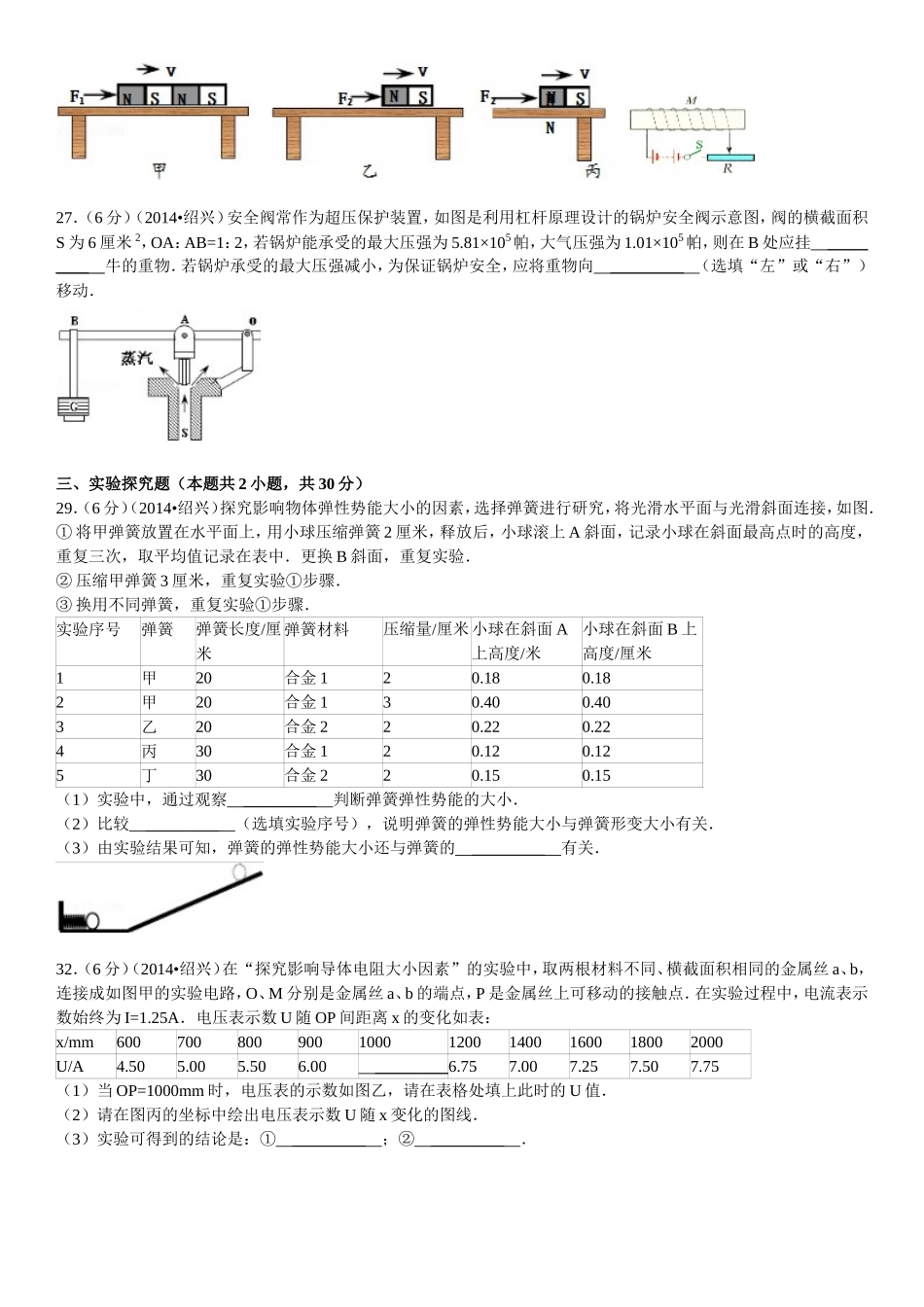 2014年浙江省绍兴市中考物理试卷_第3页