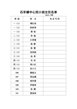 石羊塘中心完小班主任名单