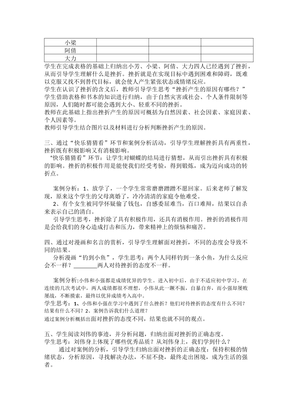 直面挫折第一课时教学设计_第2页