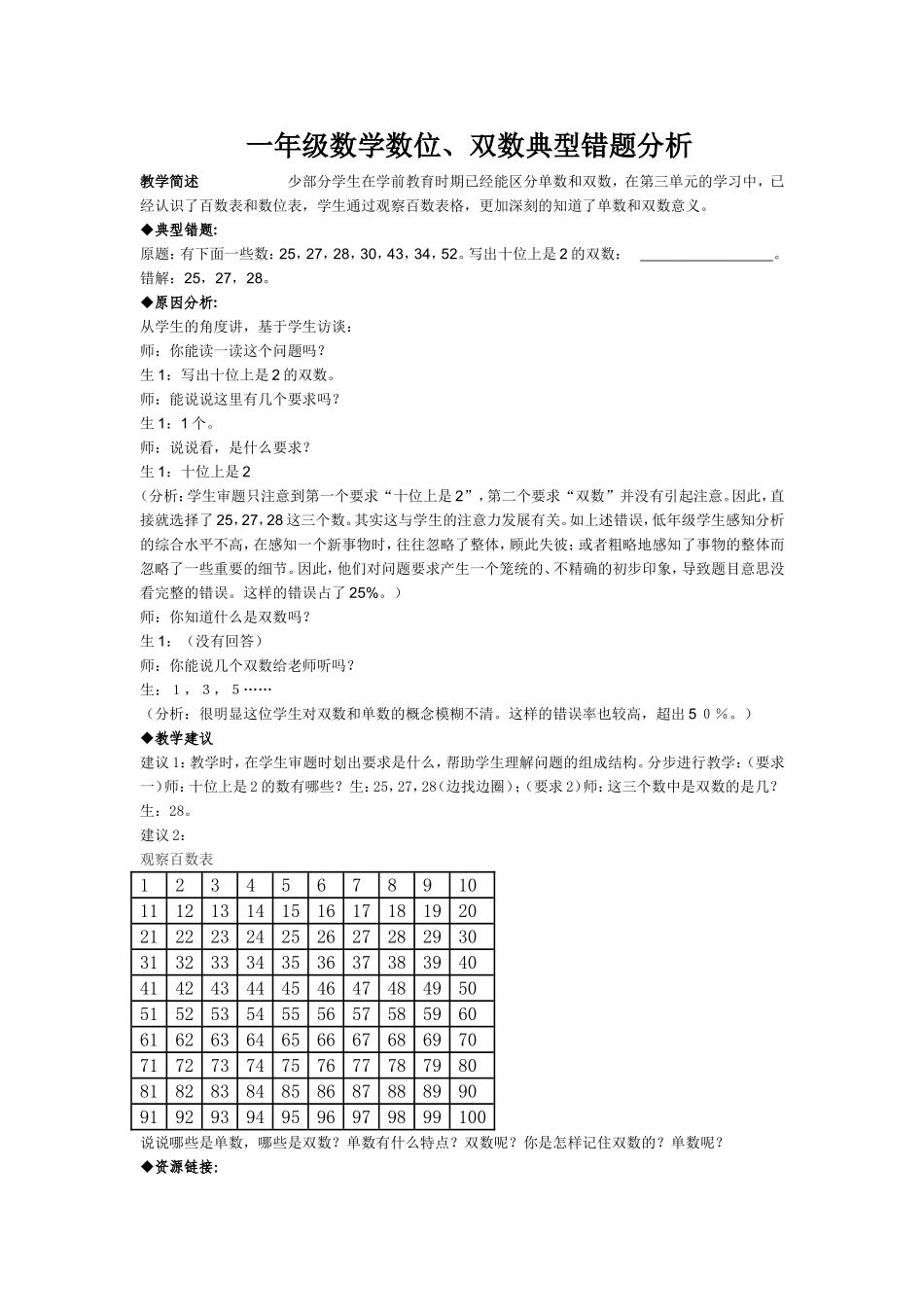 一年级数学数位、双数典型错题分析_第1页