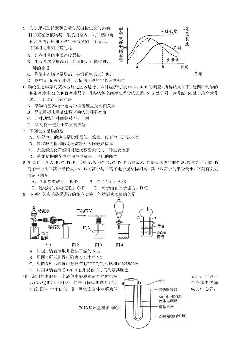 西工大2015届高三第四次质检理综-试题_第2页