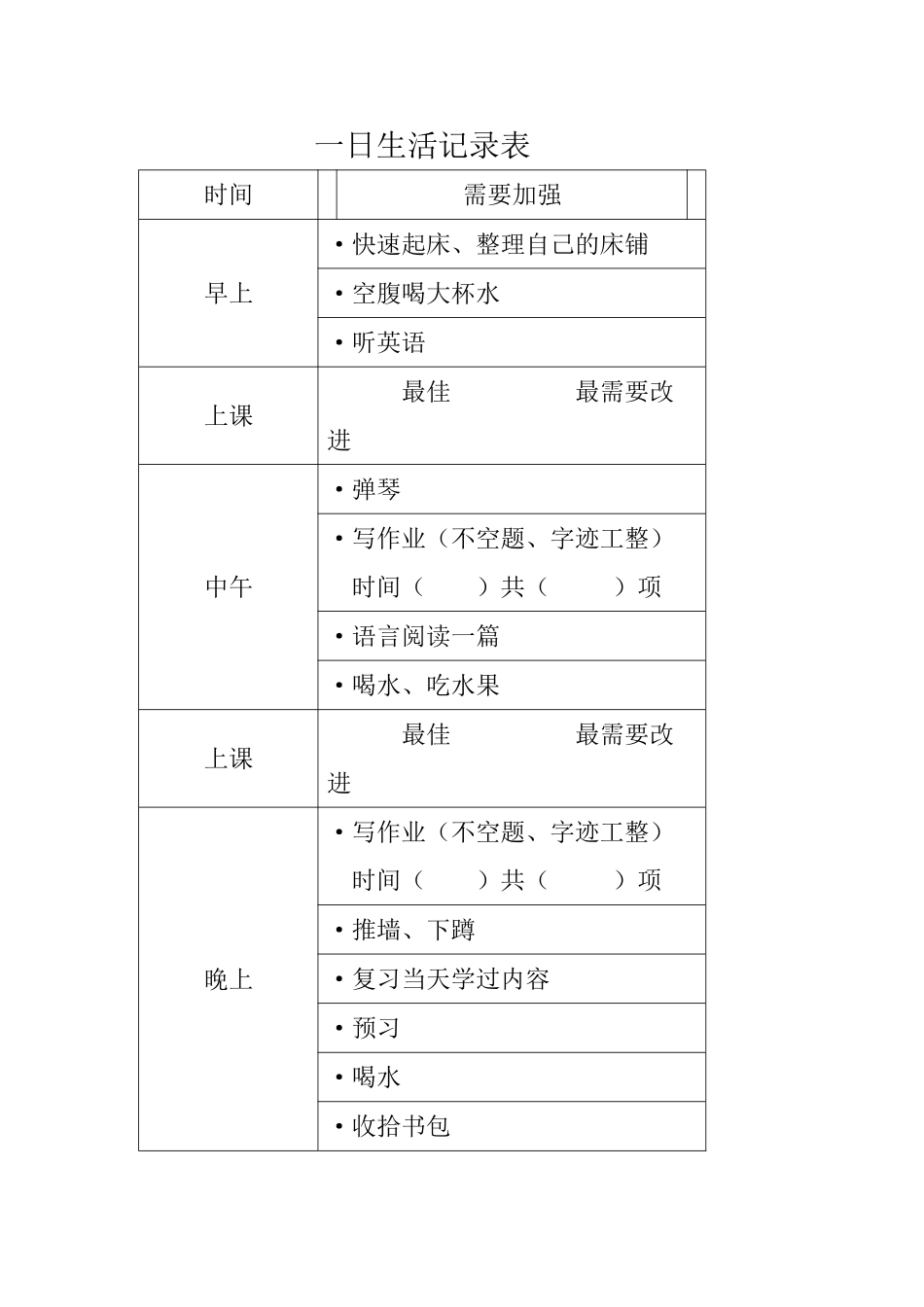 幼儿园一日生活记录单_第1页