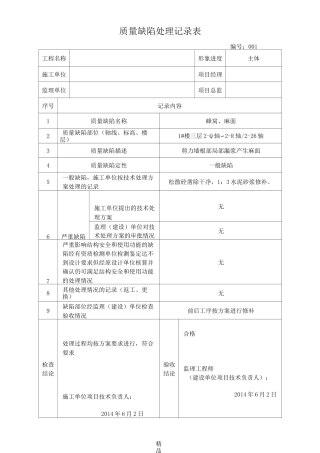质量缺陷处理记录表97116